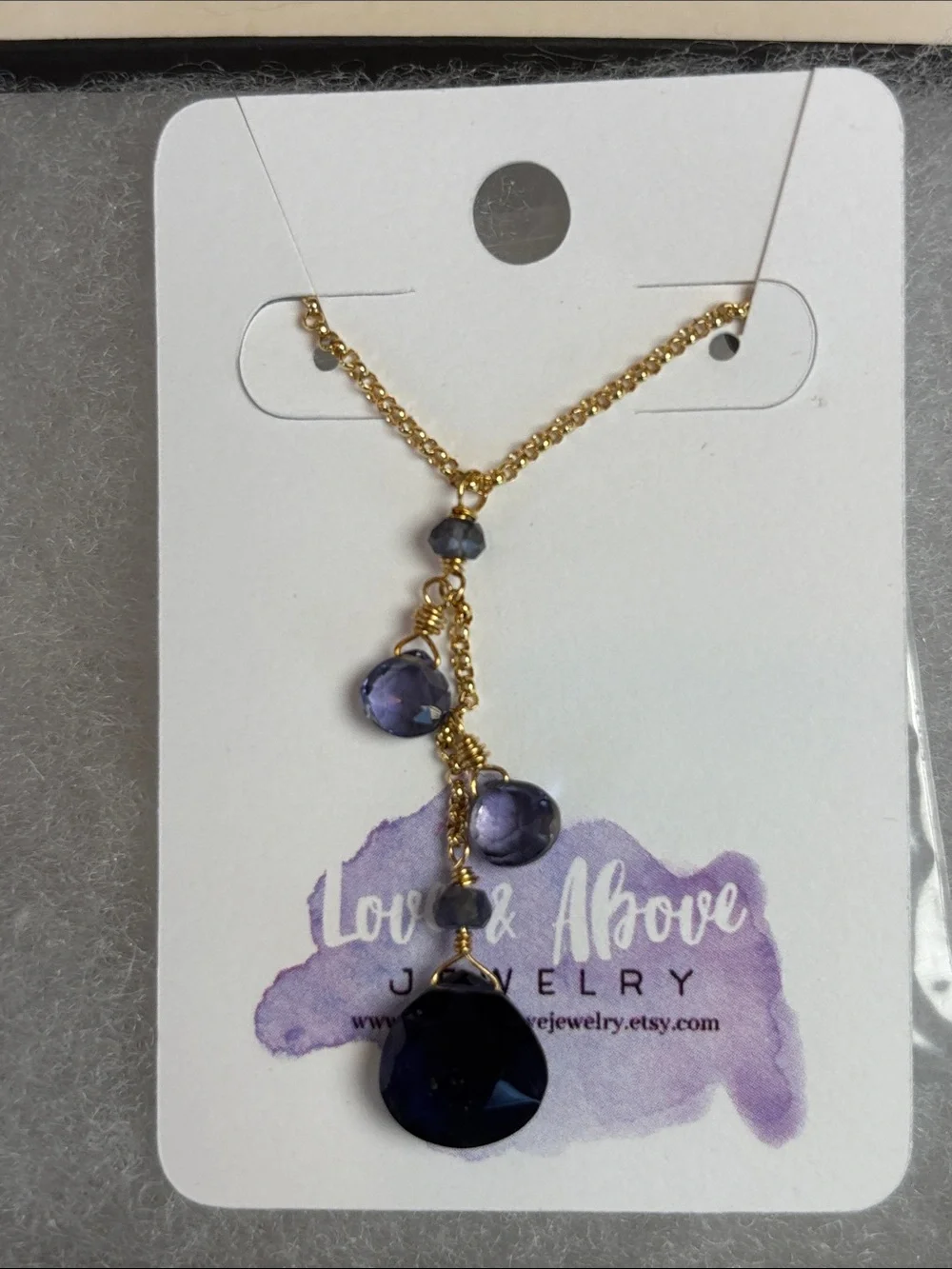 NEW Love & Above Jewelry Gold Tone Y Necklace Purple Crystal Drop Necklace